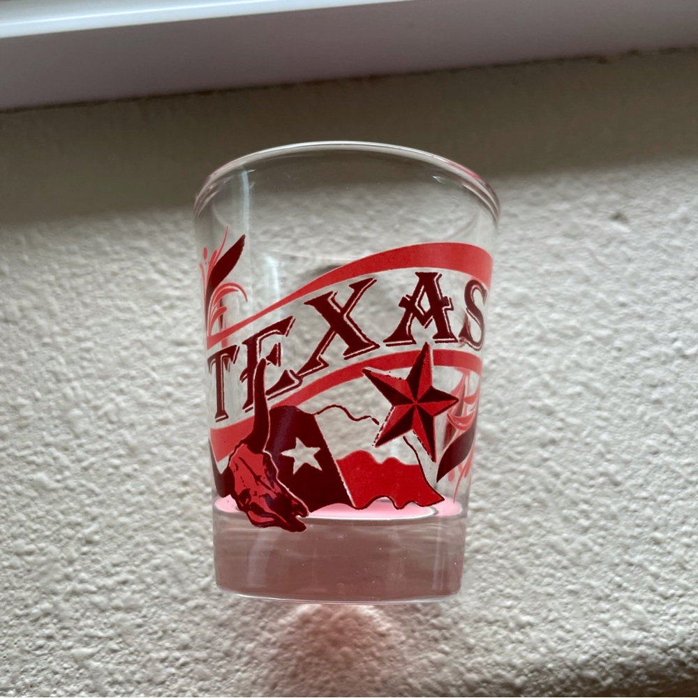 Vintage Texas Shot Glass Pink Clay and Burgundy